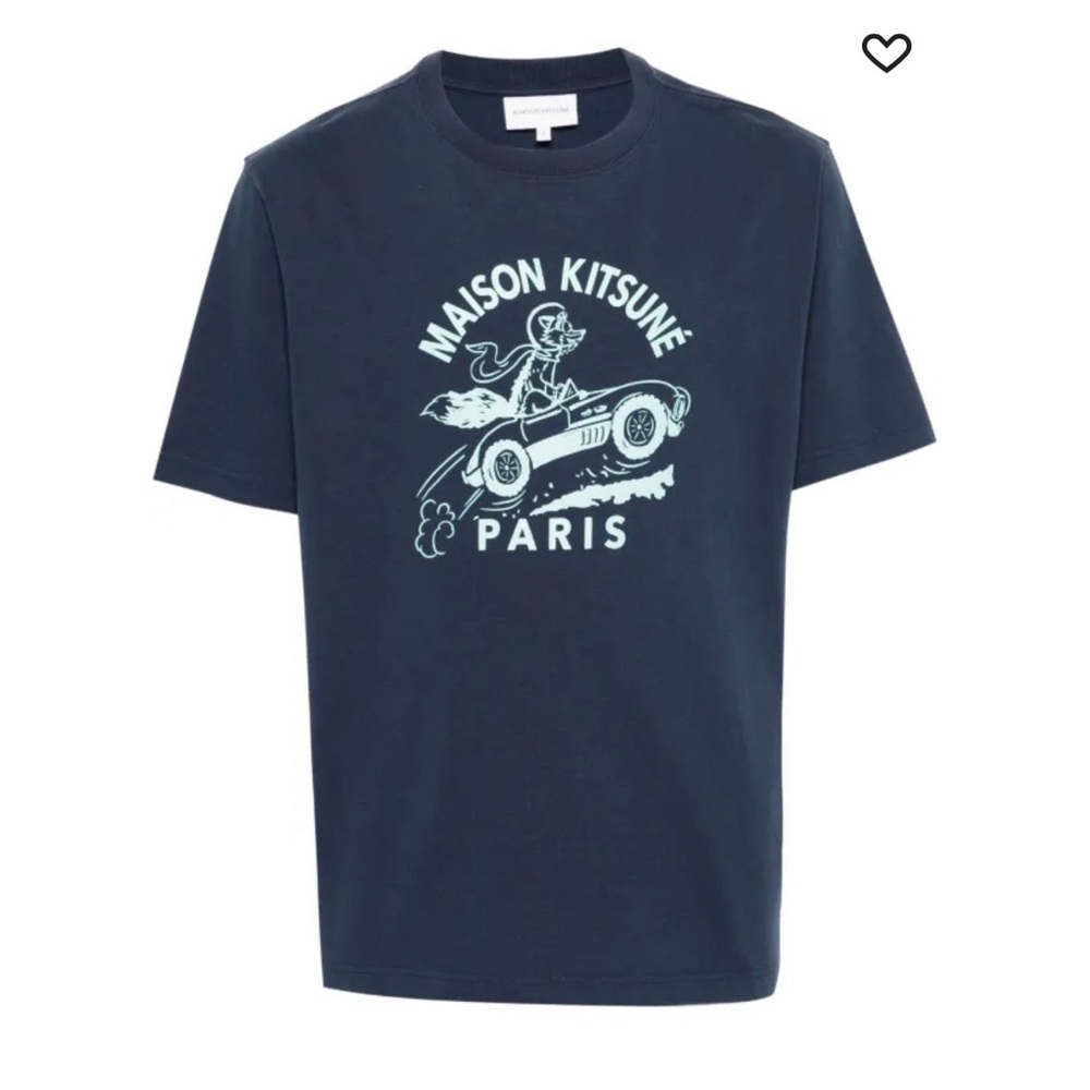 MAISON KITSUNE Racing Fox Dark Blue Cotton Tee